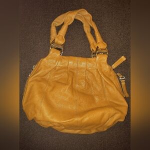 B. Makowsky Tan Leather Shoulder Bag with Braided Handles. NWOT